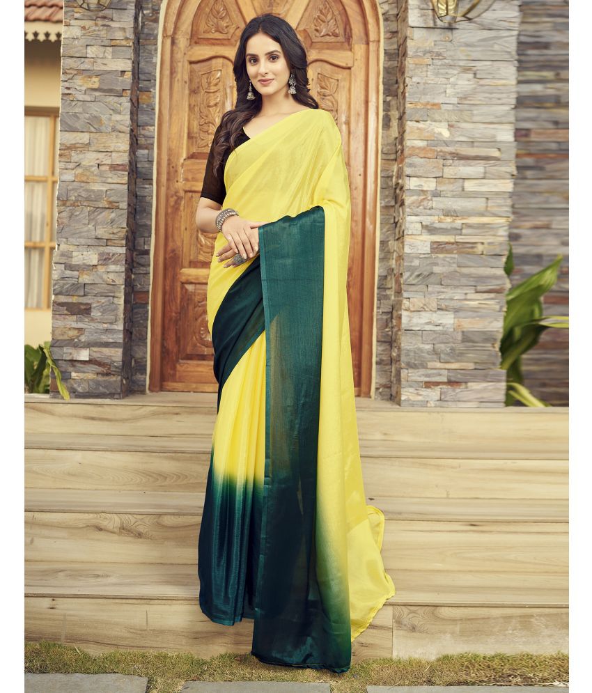     			Samah Chiffon Solid Saree With Blouse Piece - Yellow ( Pack of 1 )