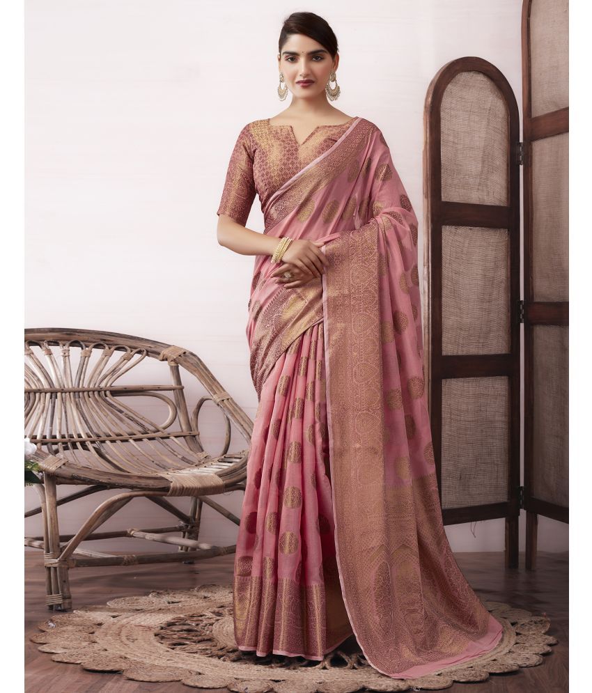     			Samah Cotton Silk Self Design Saree With Blouse Piece - Pink ( Pack of 1 )