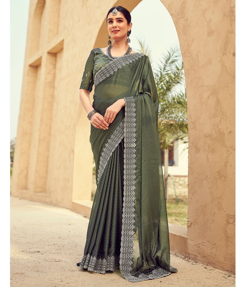     			Samah Georgette Embroidered Saree With Blouse Piece - Green ( Pack of 1 )