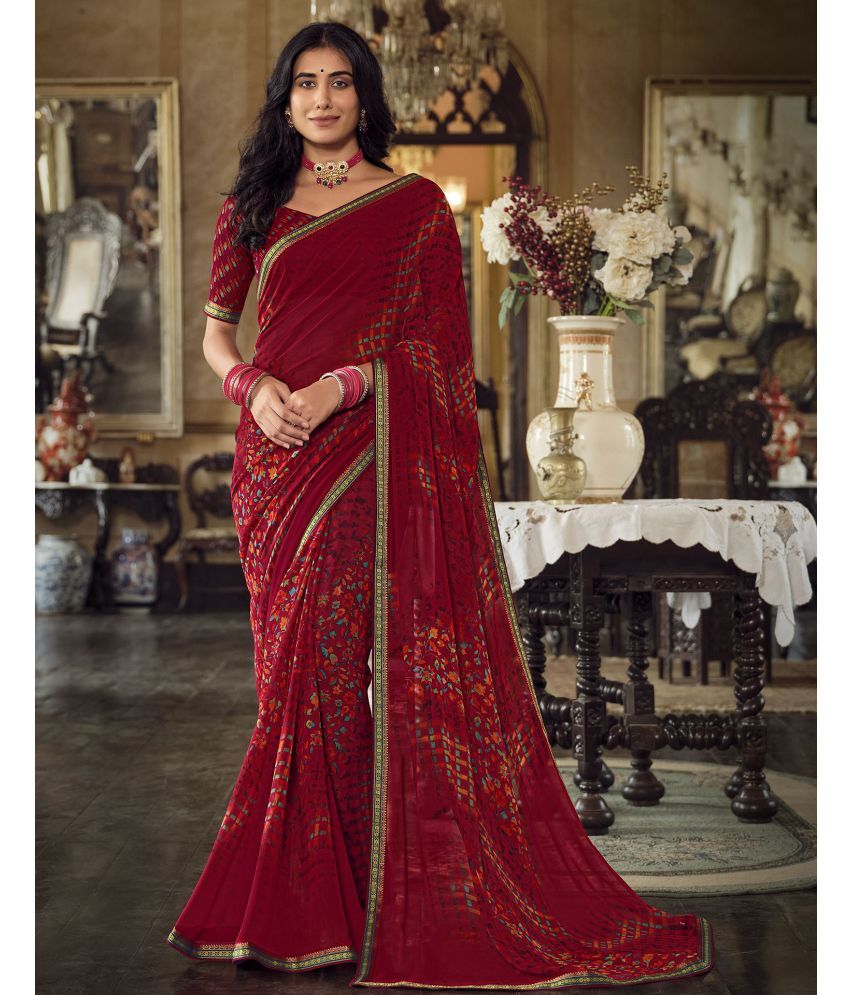     			Samah Georgette Printed Saree With Blouse Piece - Red ( Pack of 1 )