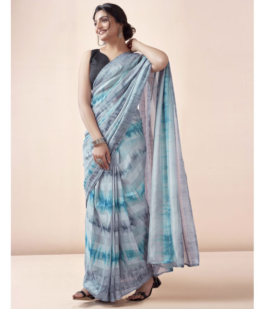     			Samah Georgette Printed Saree With Blouse Piece - Light Grey ( Pack of 1 )