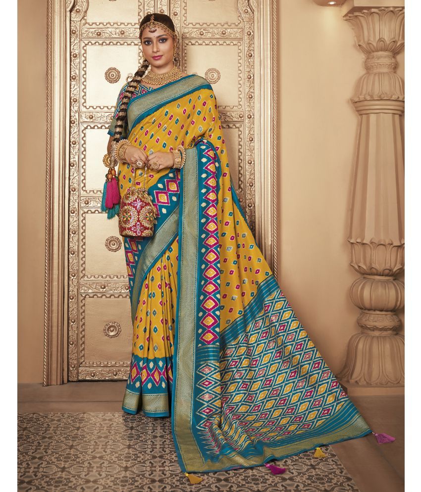     			Samah Silk Printed Saree With Blouse Piece - Yellow ( Pack of 1 )