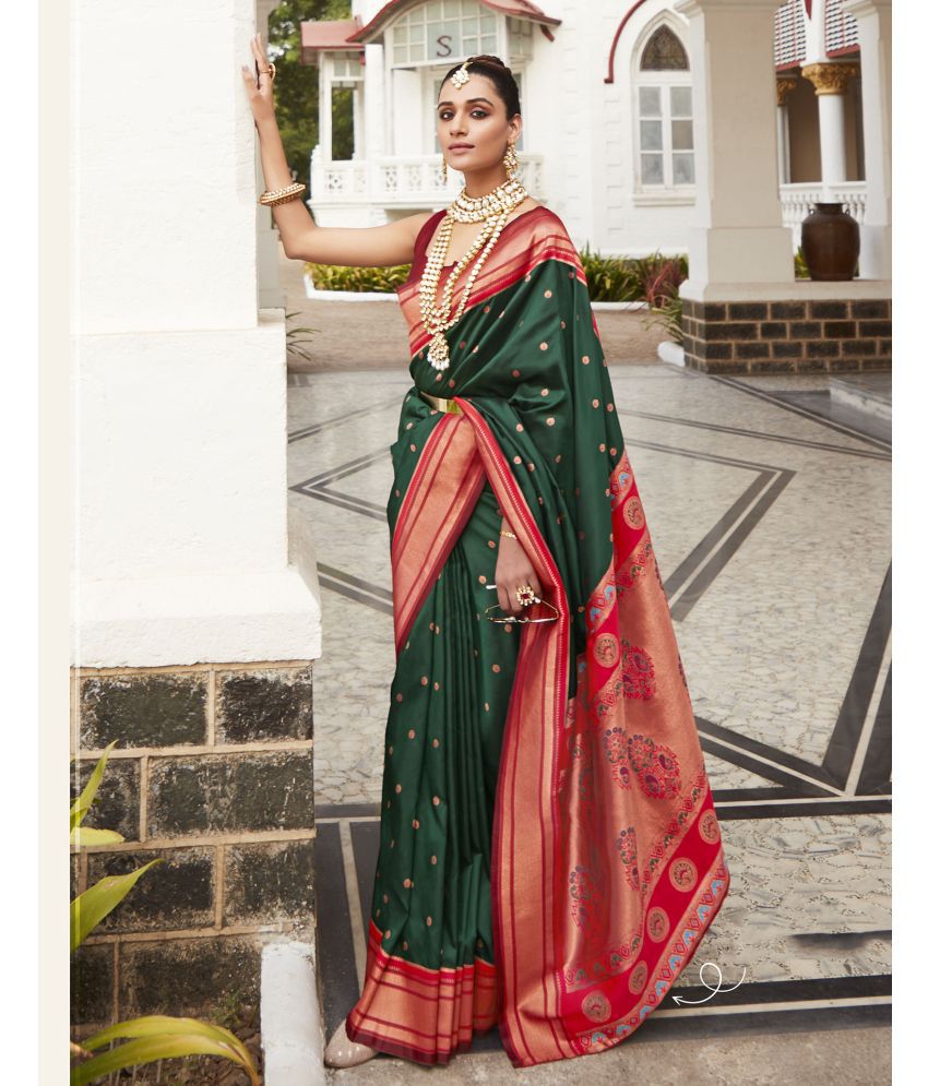    			Samah Silk Woven Saree With Blouse Piece - Green ( Pack of 1 )