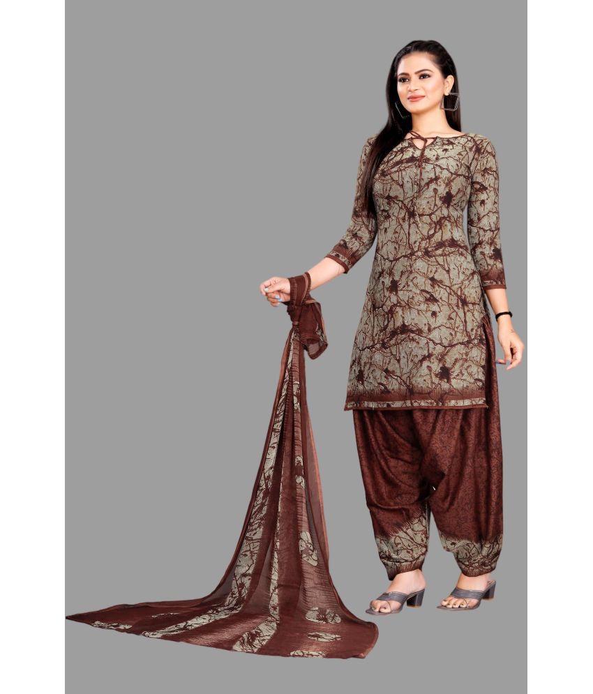     			WOW ETHNIC Unstitched Crepe Printed Dress Material - Coffee ( Pack of 1 )