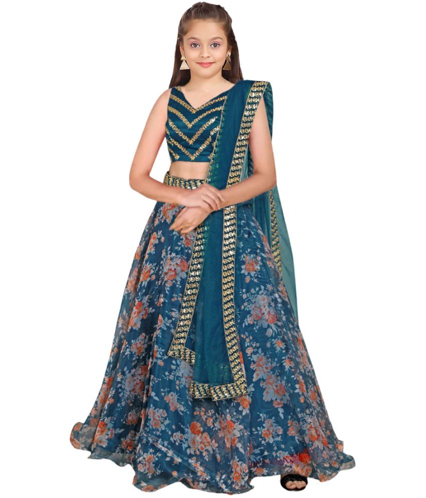     			kedar fab Blue Organza Girls Lehenga Choli Set ( Pack of 1 )