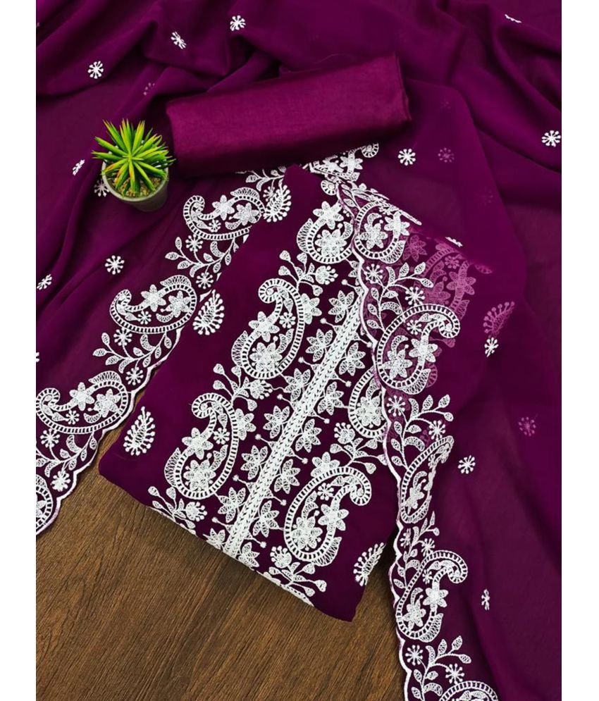     			A TO Z CART Unstitched Georgette Embroidered Dress Material - Purple ( Pack of 1 )