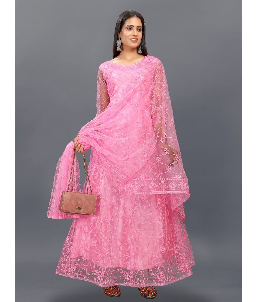     			Aika Pink Flared Net Women's Semi Stitched Ethnic Gown ( Pack of 1 )