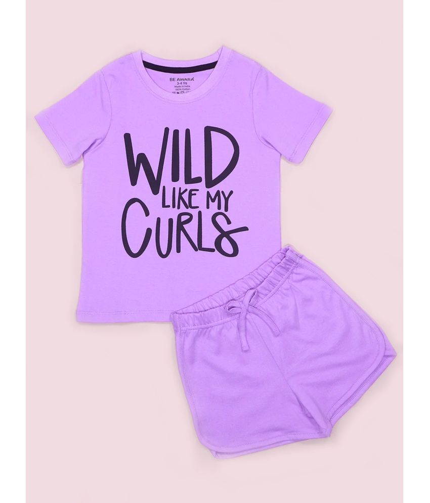     			Be Awara Purple Cotton Girls Top With Shorts ( Pack of 1 )