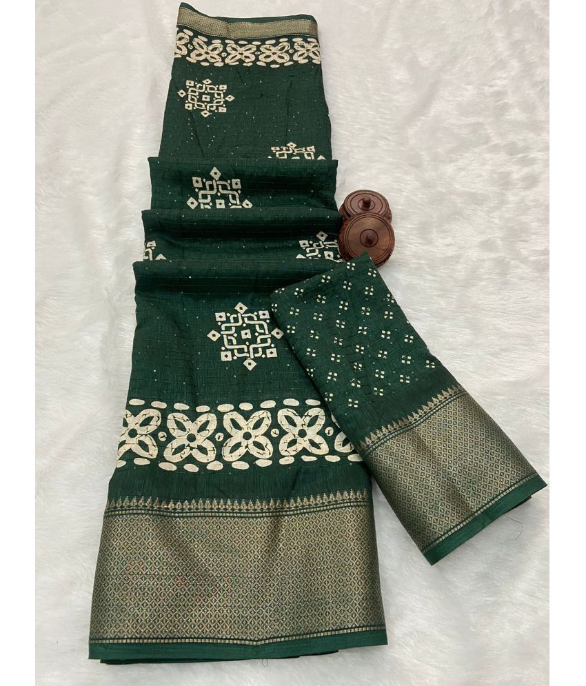     			Bhuwal Fashion Art Silk Printed Saree With Blouse Piece - Green ( Pack of 1 )