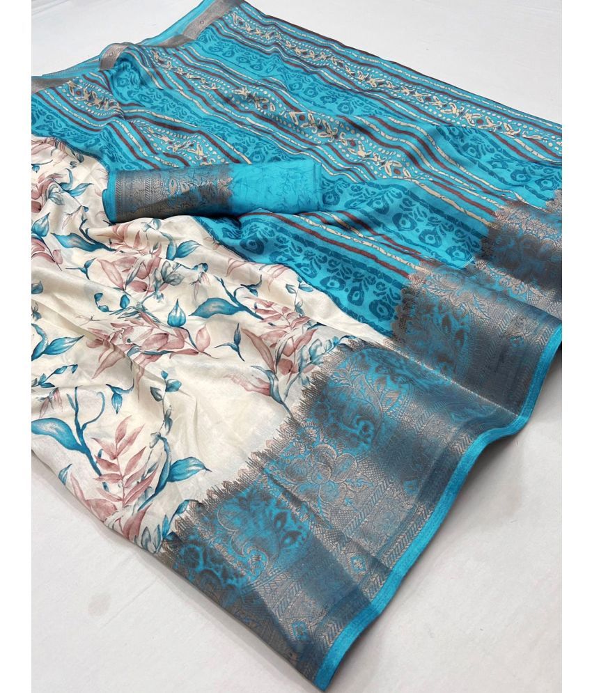     			Bhuwal Fashion Art Silk Printed Saree With Blouse Piece - Turquoise ( Pack of 1 )