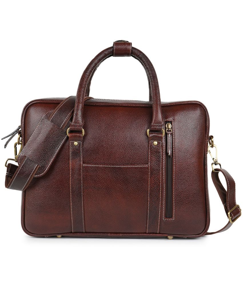     			FERNWEH Brown Leather Office Bag