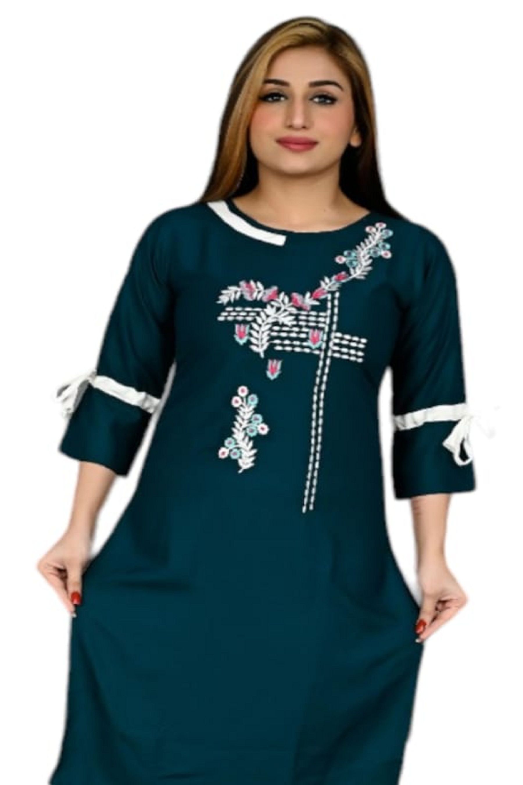     			J D Creation Rayon Embroidered A-line Women's Kurti - Black,Blue,Red ( Pack of 1 )