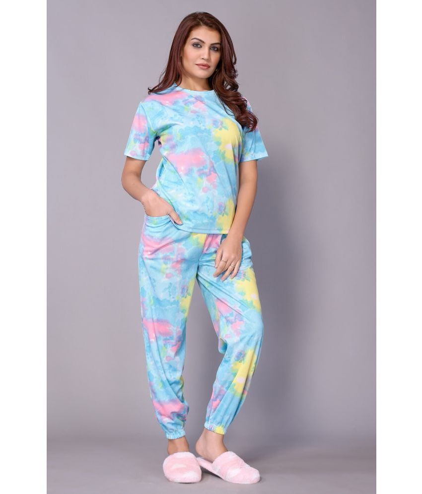     			NightBlue Multicolor Crepe Women's Nightwear Nightsuit Sets ( Pack of 1 )