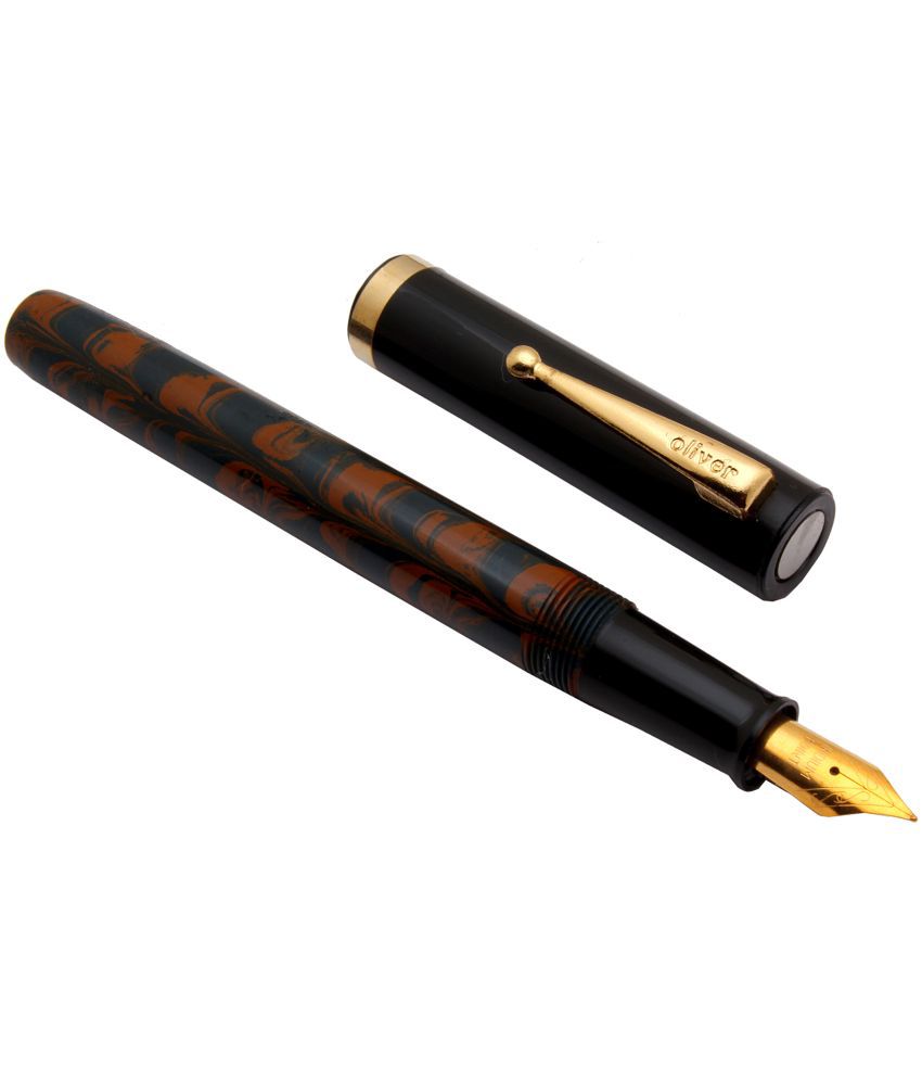     			Oliver Kama Ebonite Eyedropper Fountain Pen Tealblue & Brown Body With Golden Clip & Fine Nib