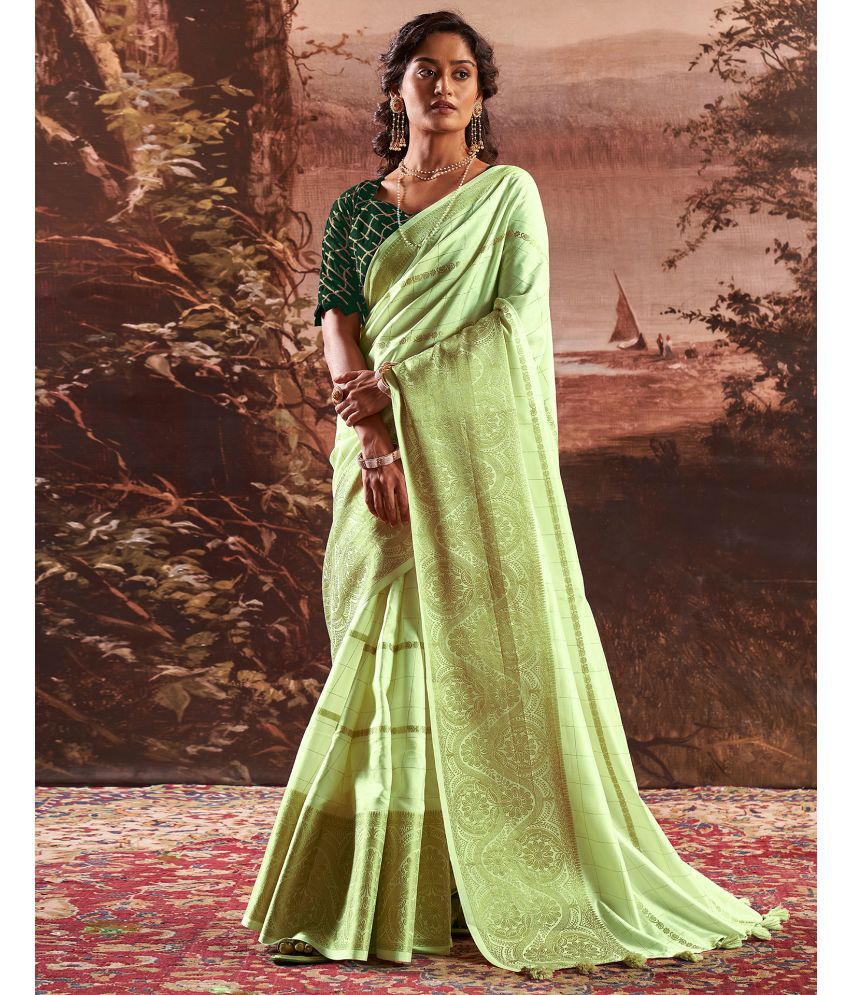     			Samah Art Silk Self Design Saree With Blouse Piece - Mint Green ( Pack of 1 )