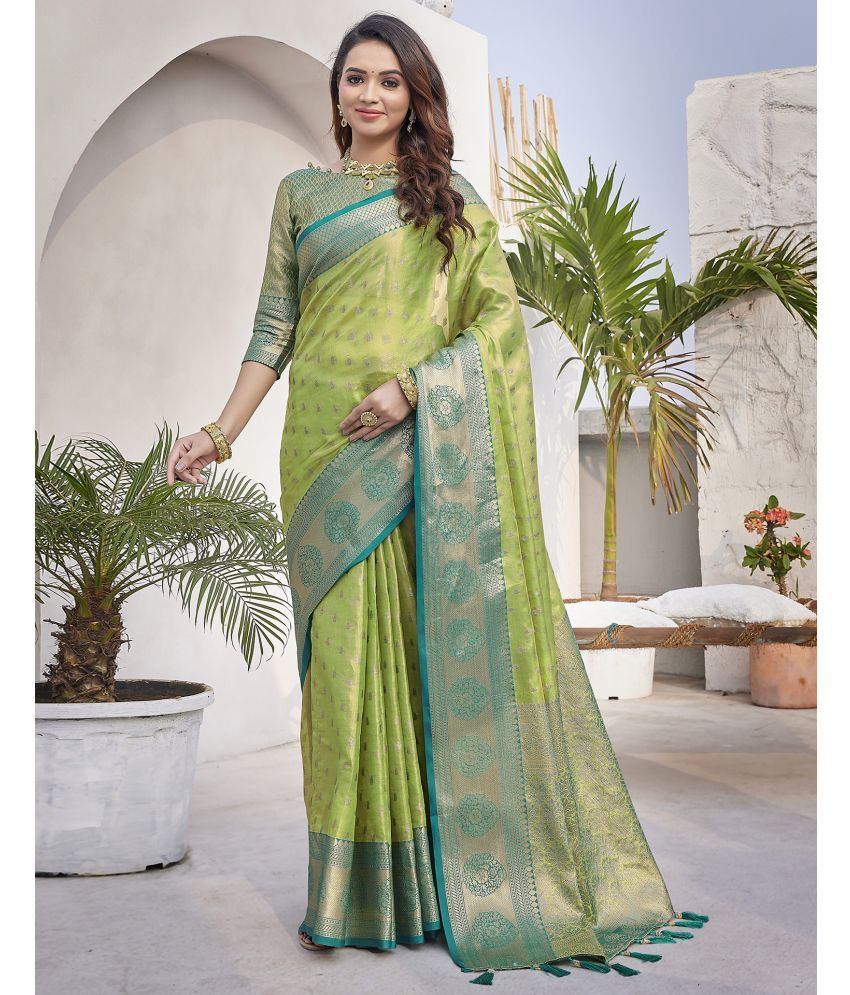     			Samah Art Silk Woven Saree With Blouse Piece - Light Green ( Pack of 1 )