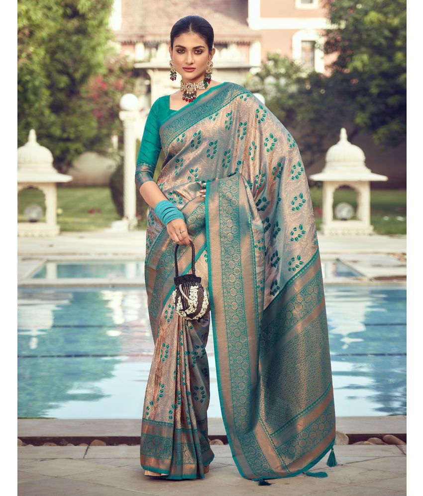     			Samah Art Silk Woven Saree With Blouse Piece - Teal ( Pack of 1 )