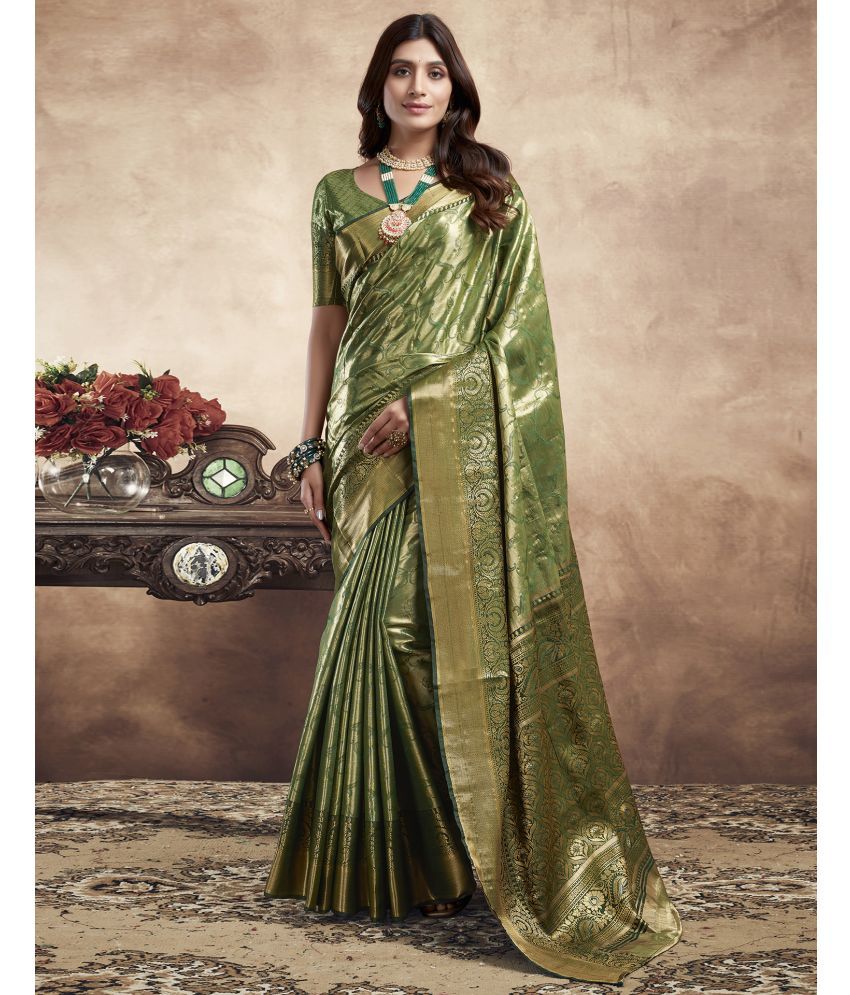     			Samah Art Silk Woven Saree With Blouse Piece - Green ( Pack of 1 )