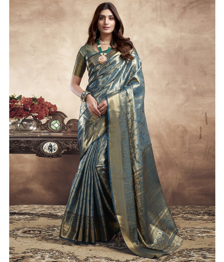     			Samah Art Silk Woven Saree With Blouse Piece - Teal ( Pack of 1 )