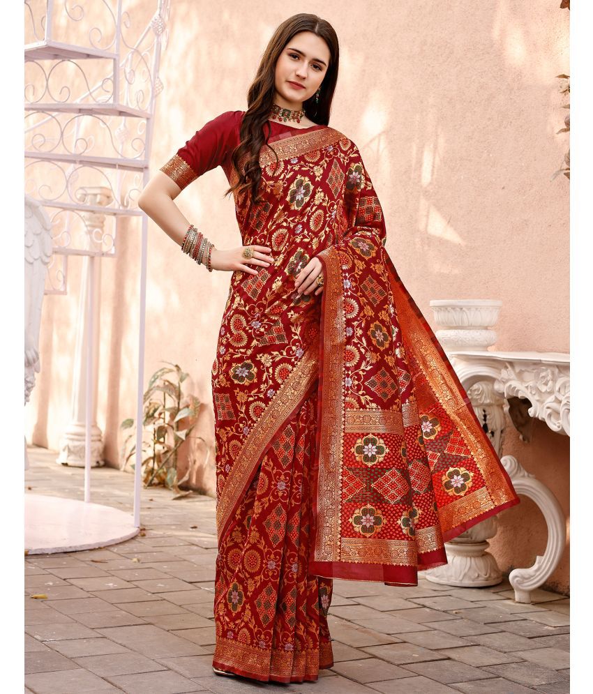     			Samah Art Silk Woven Saree With Blouse Piece - Maroon ( Pack of 1 )