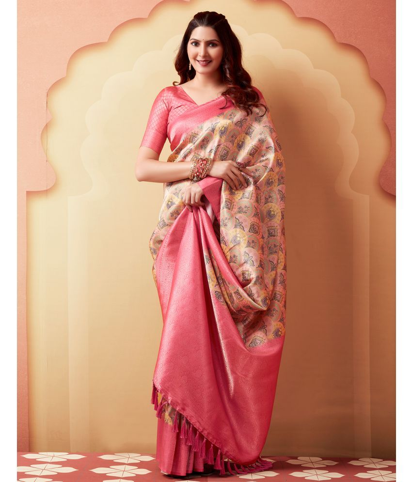     			Samah Art Silk Woven Saree With Blouse Piece - Peach ( Pack of 1 )