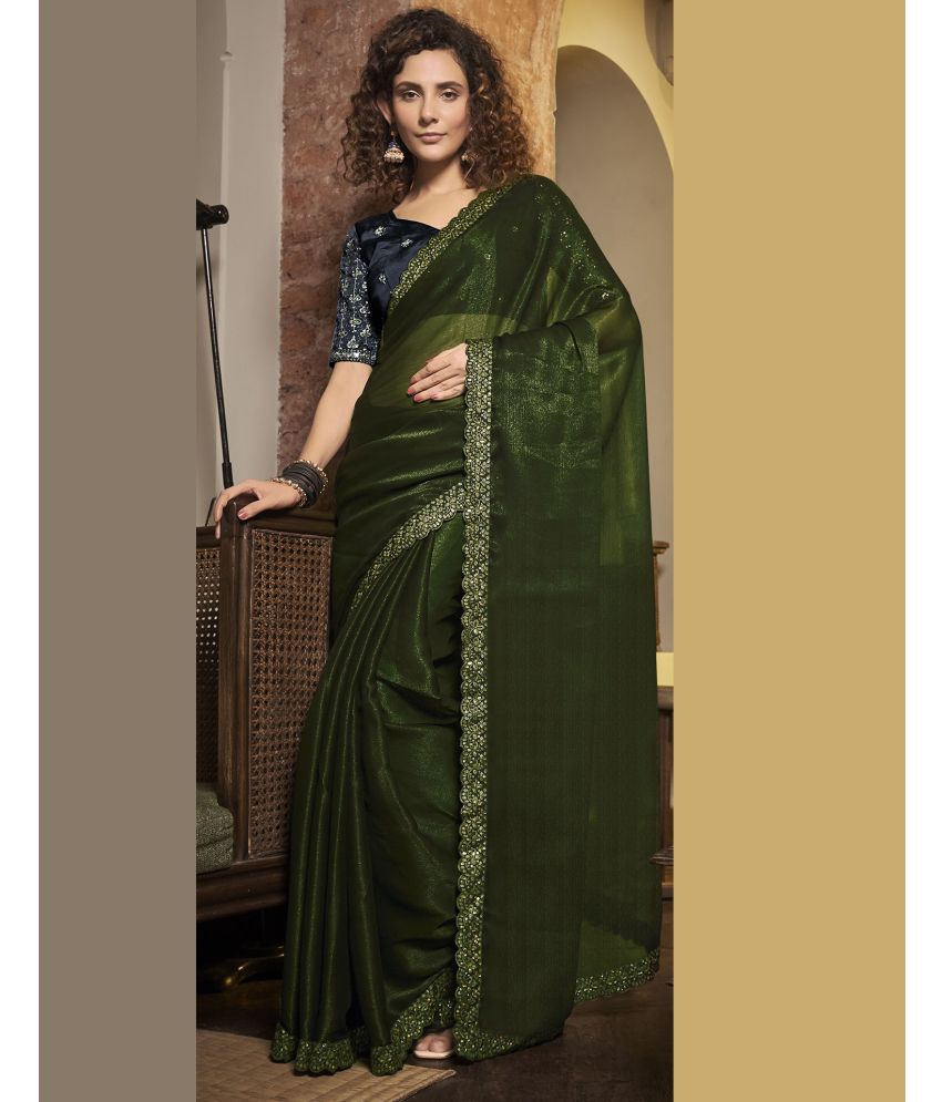     			Samah Chiffon Embellished Saree With Blouse Piece - Olive ( Pack of 1 )