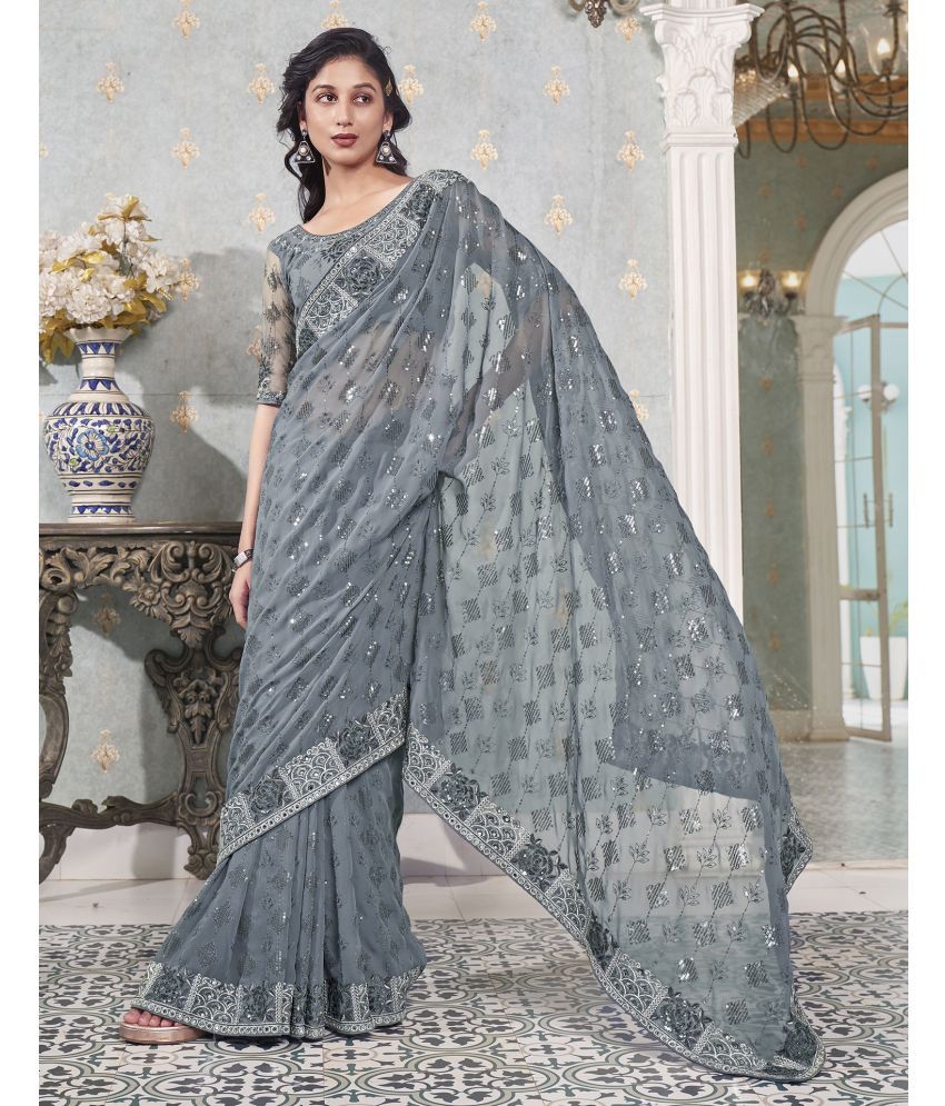     			Samah Georgette Embellished Saree With Blouse Piece - Grey ( Pack of 1 )