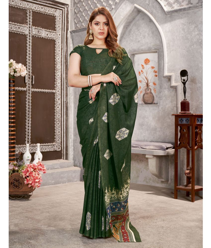     			Samah Georgette PRINTED Saree With Blouse Piece - Green ( Pack of 1 )