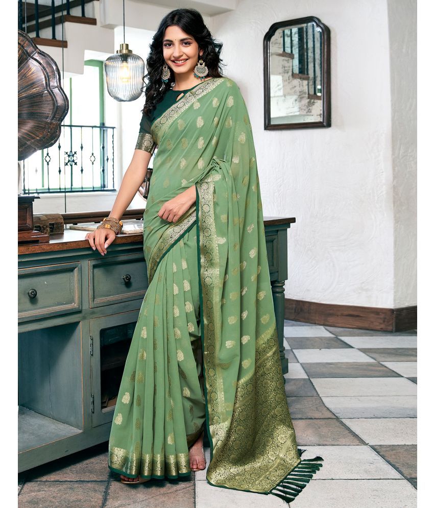     			Samah Georgette Woven Saree With Blouse Piece - Mint Green ( Pack of 1 )