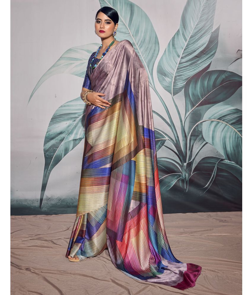    			Samah Silk Blend PRINTED Saree With Blouse Piece - Mauve ( Pack of 1 )