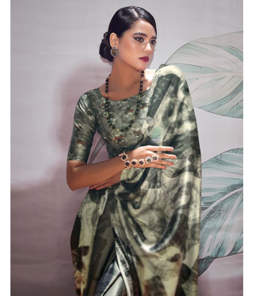     			Samah Silk Blend PRINTED Saree With Blouse Piece - Green ( Pack of 1 )