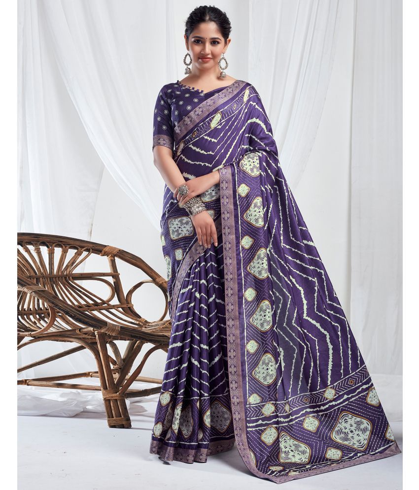     			Samah Silk PRINTED Saree With Blouse Piece - Indigo ( Pack of 1 )