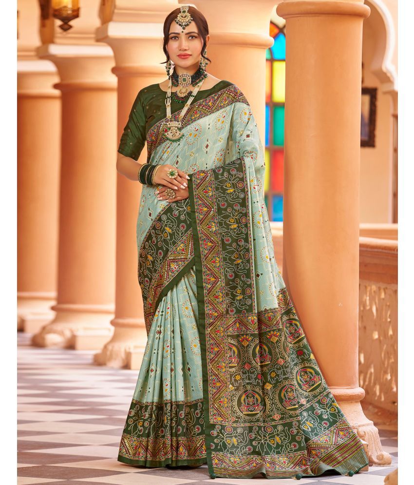     			Samah Silk Printed Saree With Blouse Piece - Mint Green ( Pack of 1 )