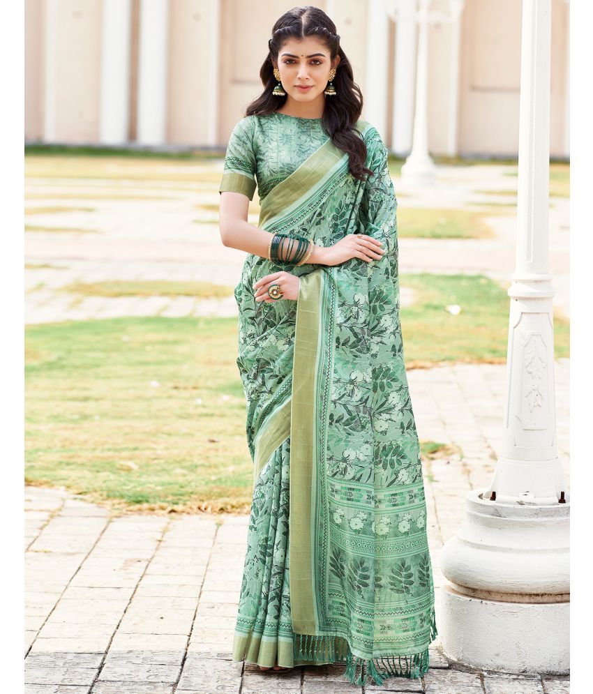     			Samah Silk Printed Saree With Blouse Piece - Mint Green ( Pack of 1 )