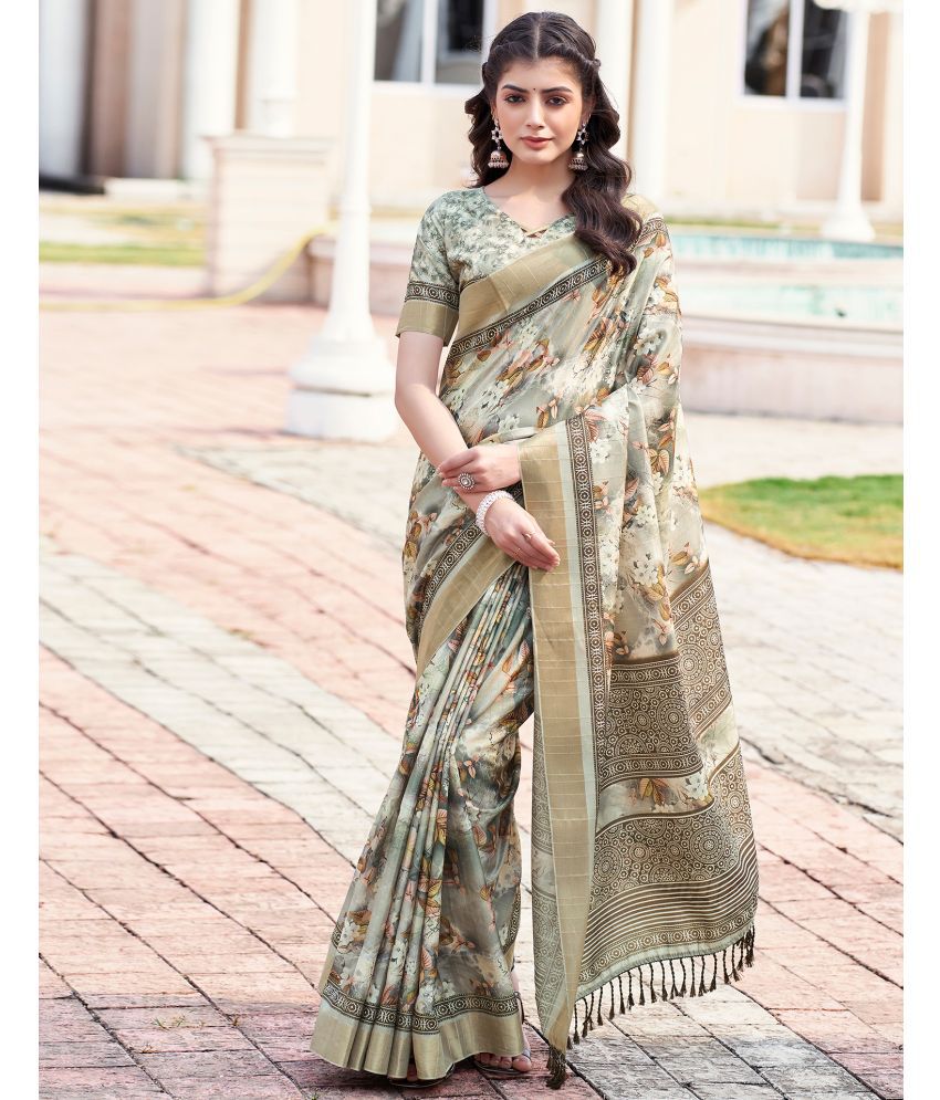    			Samah Silk Printed Saree With Blouse Piece - Beige1 ( Pack of 1 )