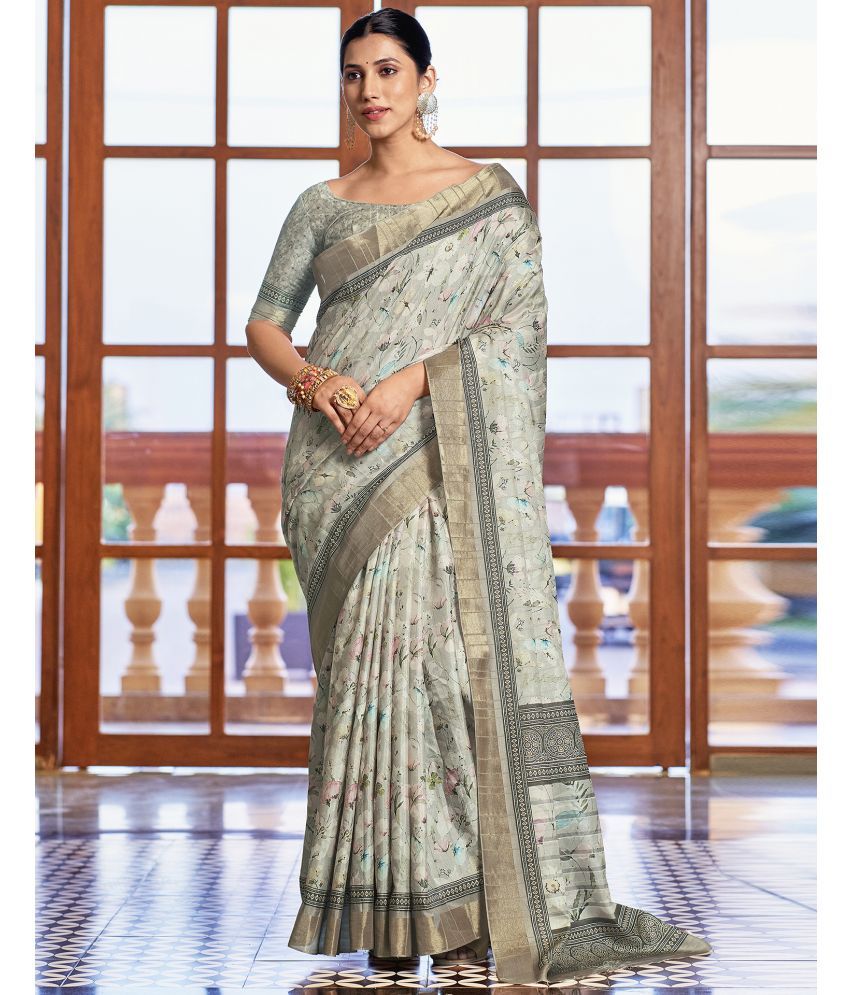     			Samah Silk Printed Saree With Blouse Piece - Mint Green ( Pack of 1 )