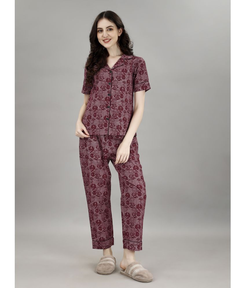     			Smarty Pants Maroon Cotton Women's Nightwear Nightsuit Sets ( Pack of 1 )
