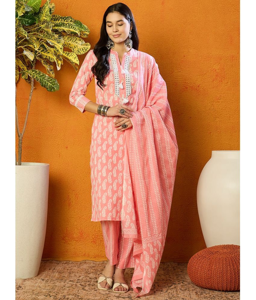     			Vaamsi Cotton Printed Kurti With Pants Women's Stitched Salwar Suit - Pink ( Pack of 1 )