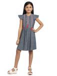 Under Fourteen Only Cotton Asymmetric Dress For Girls ( Pack of 1 , Blue )