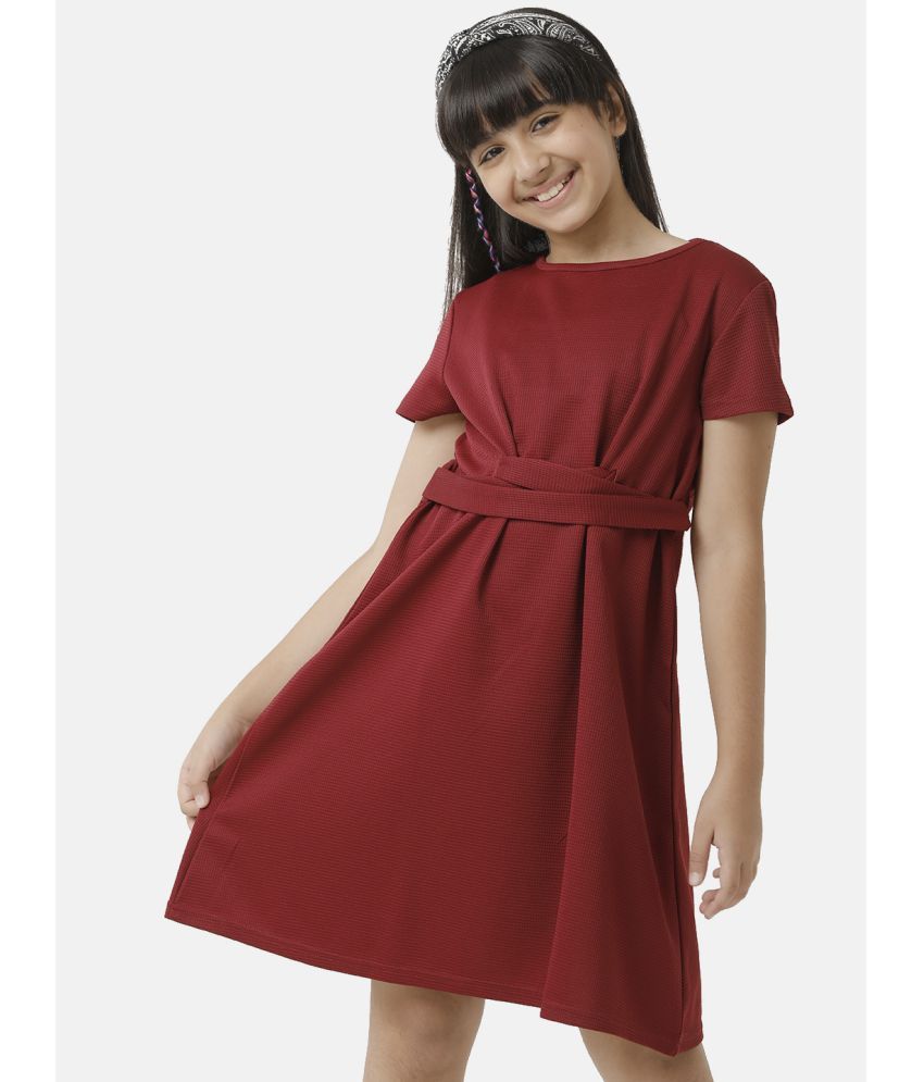     			Under Fourteen Only Polyester Frock For Girls ( Pack of 1 , Maroon )