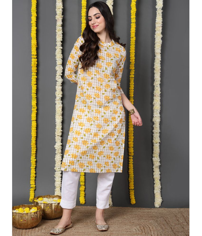     			Vaamsi Cotton Printed Straight Women's Kurti - Off White ( Pack of 1 )