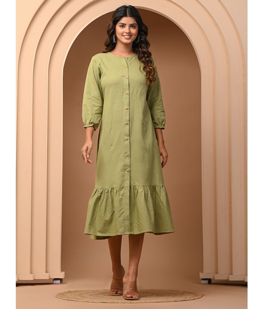     			Vbuyz Cotton Blend Solid Midi Women's Shirt Dress - Green ( Pack of 1 )