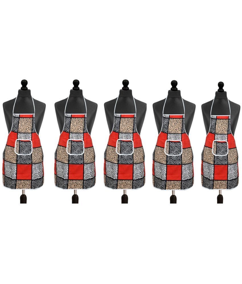     			Aazeem Cotton Blend Printed Kitchen Apron with 1 Center Pocket ( Pack of 5 )