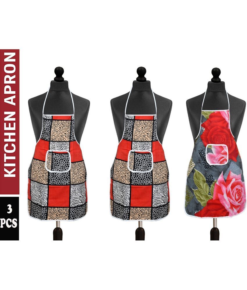     			Aazeem Cotton Blend Printed Kitchen Apron with 1 Center Pocket ( Pack of 3 )