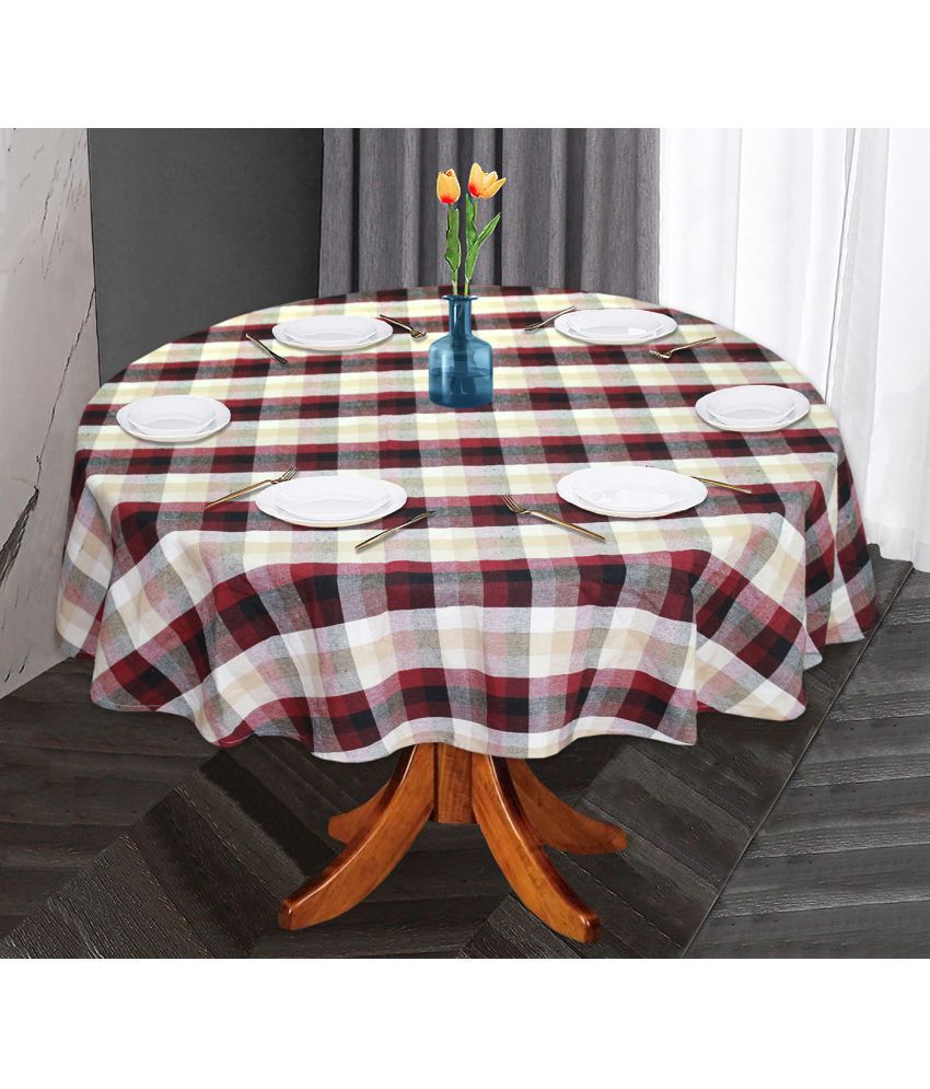     			Oasis Hometex Checks Cotton 6 Seater Round Table Cover ( 152 x 152 ) cm Pack of 1 Maroon