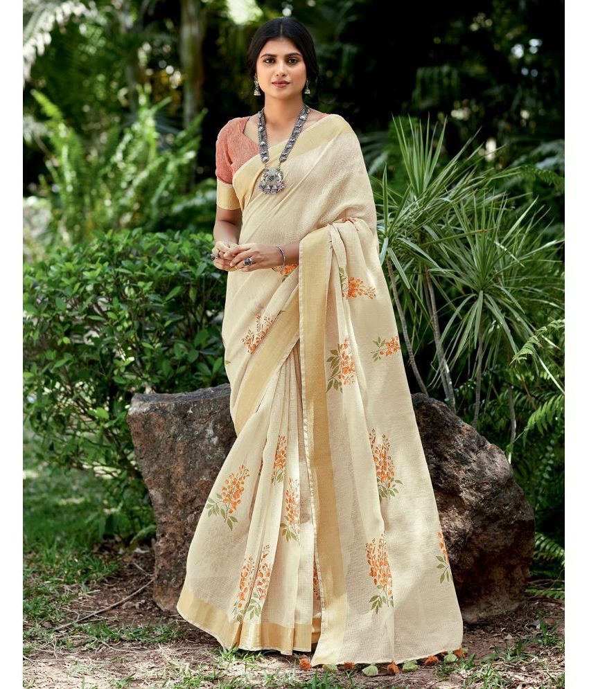     			Samah Cotton Printed Saree With Blouse Piece - Beige ( Pack of 1 )