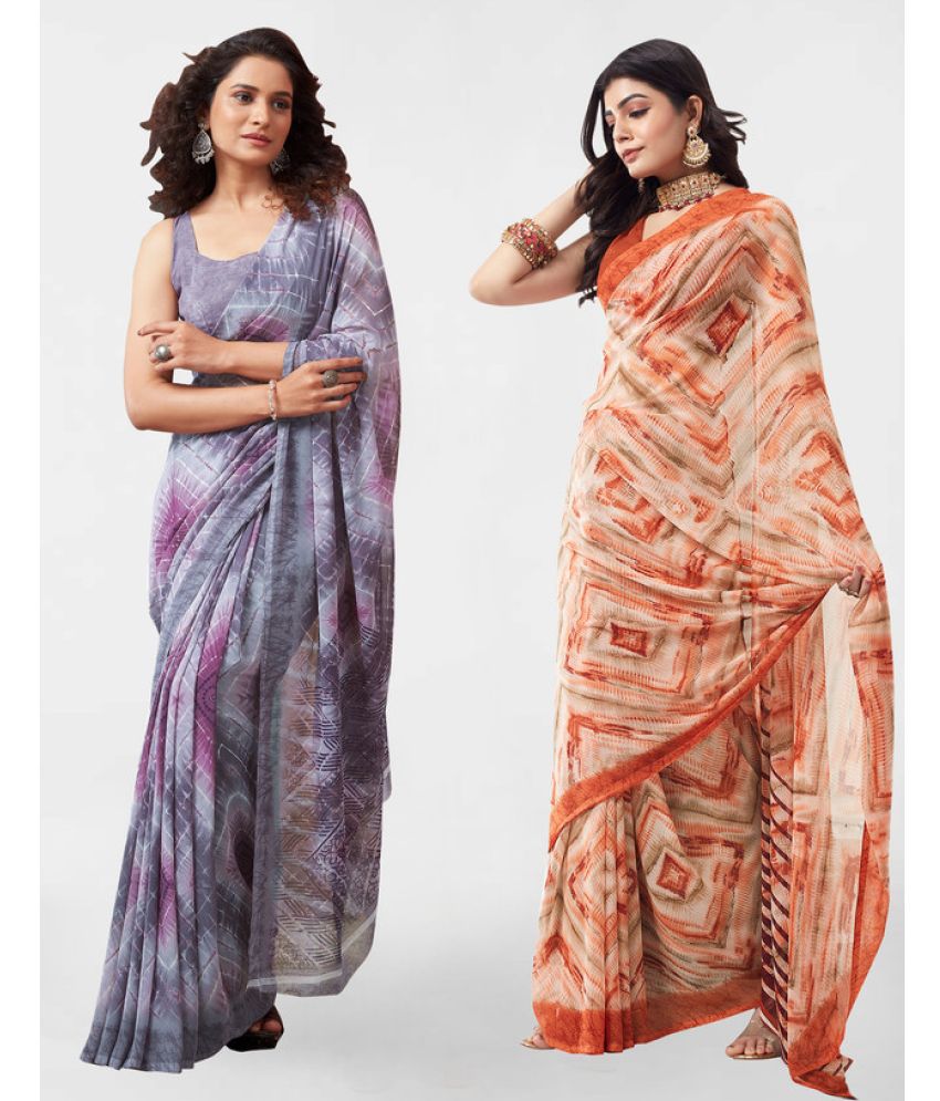     			Samah Georgette Printed Saree With Blouse Piece - Rust ( Pack of 2 )
