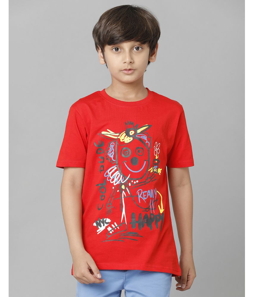    			Under Fourteen Only Red Cotton Blend Boy's T-Shirt ( Pack of 1 )
