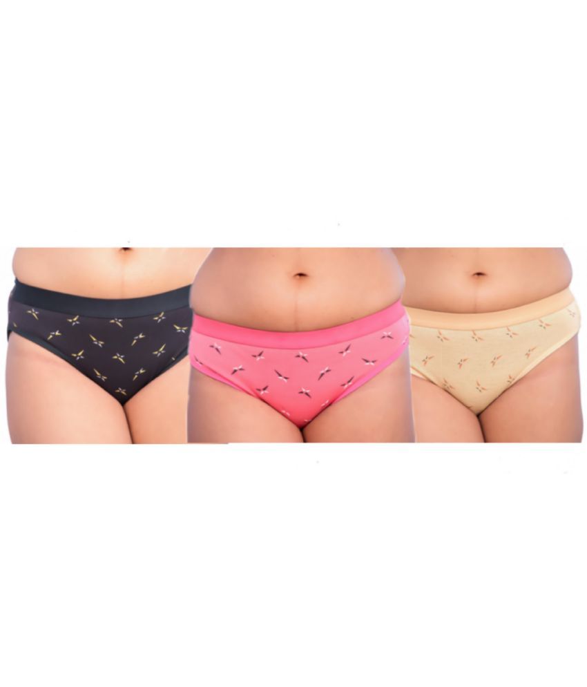     			BRASSY Pack of 3 Poly Cotton Printed Women's Hipster ( Pink,Black,Beige )