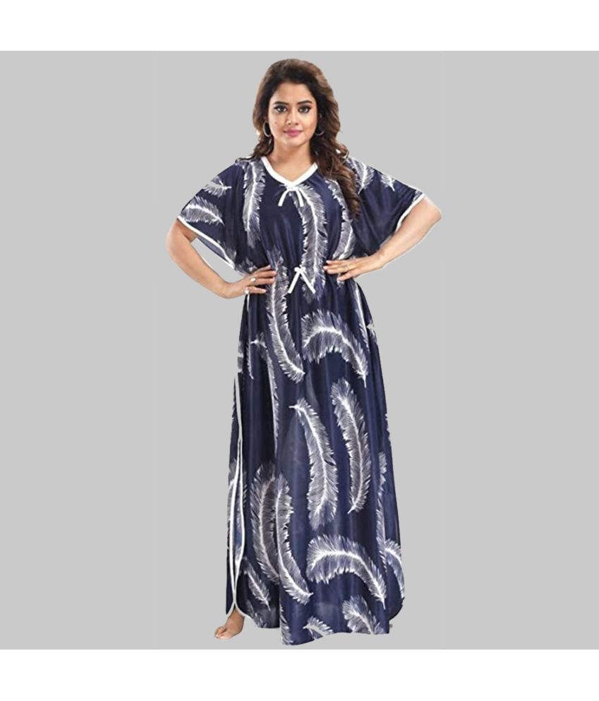     			Gutthi Blue Satin Women's Nightwear Kaftan Night Dress ( Pack of 1 )